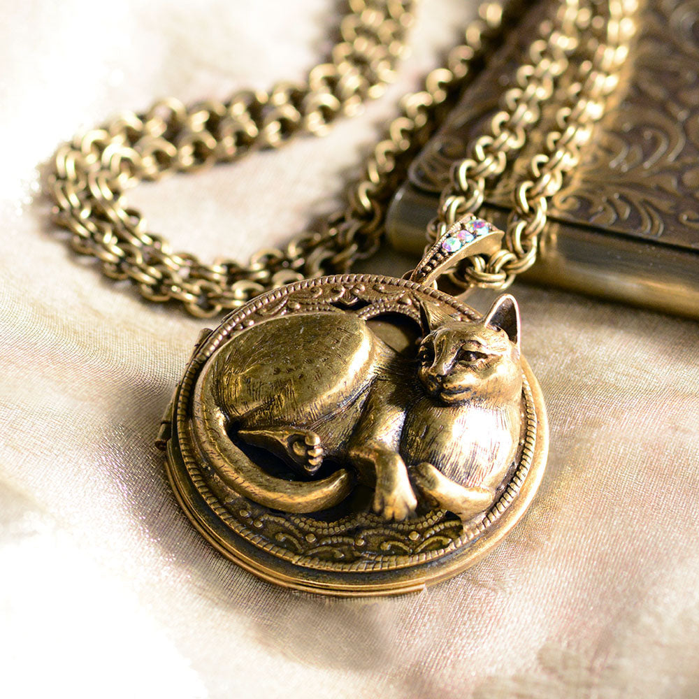 Cat sale locket necklace