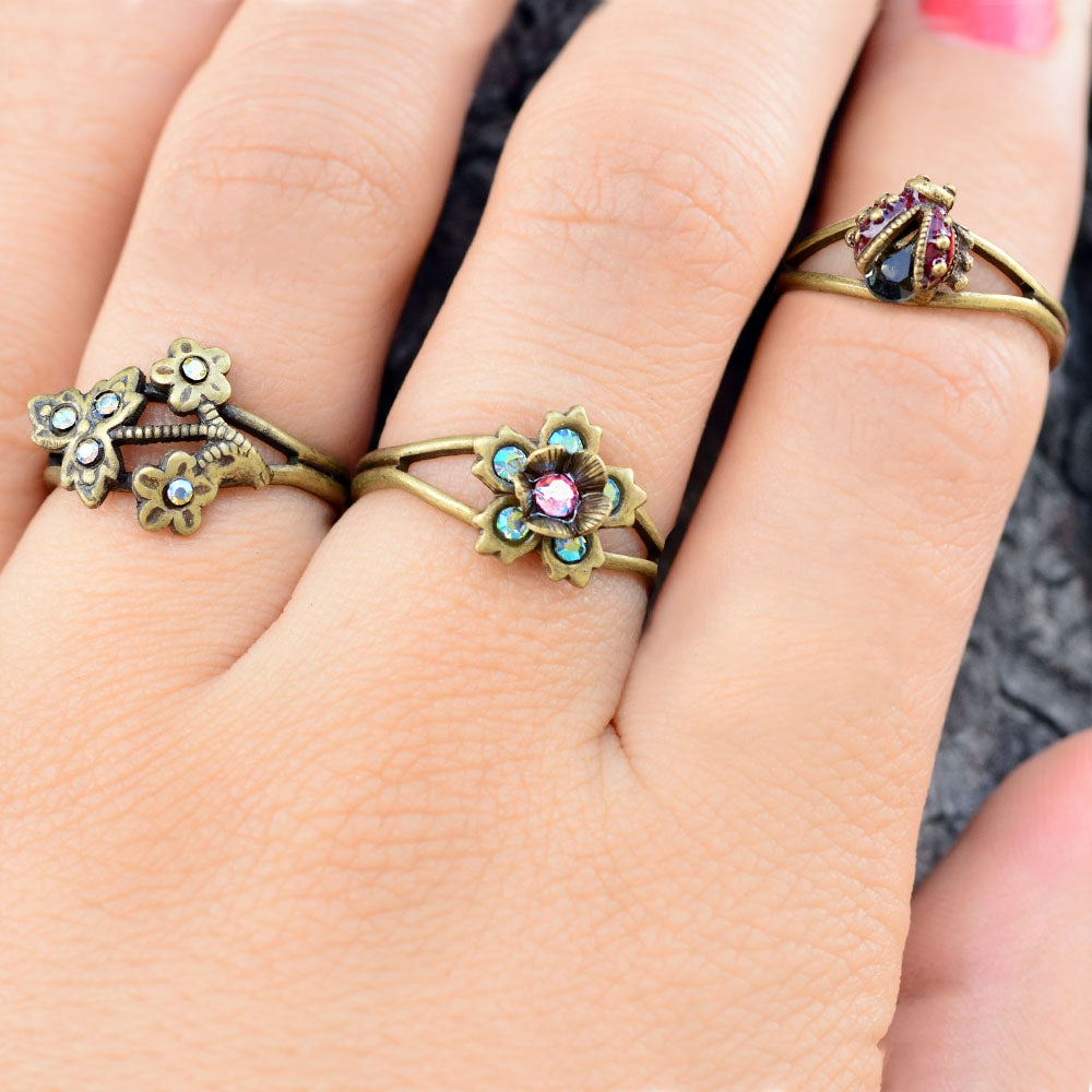 Buy AJS Cute Leafy Adjustable Finger Ring With Crystal for Girls