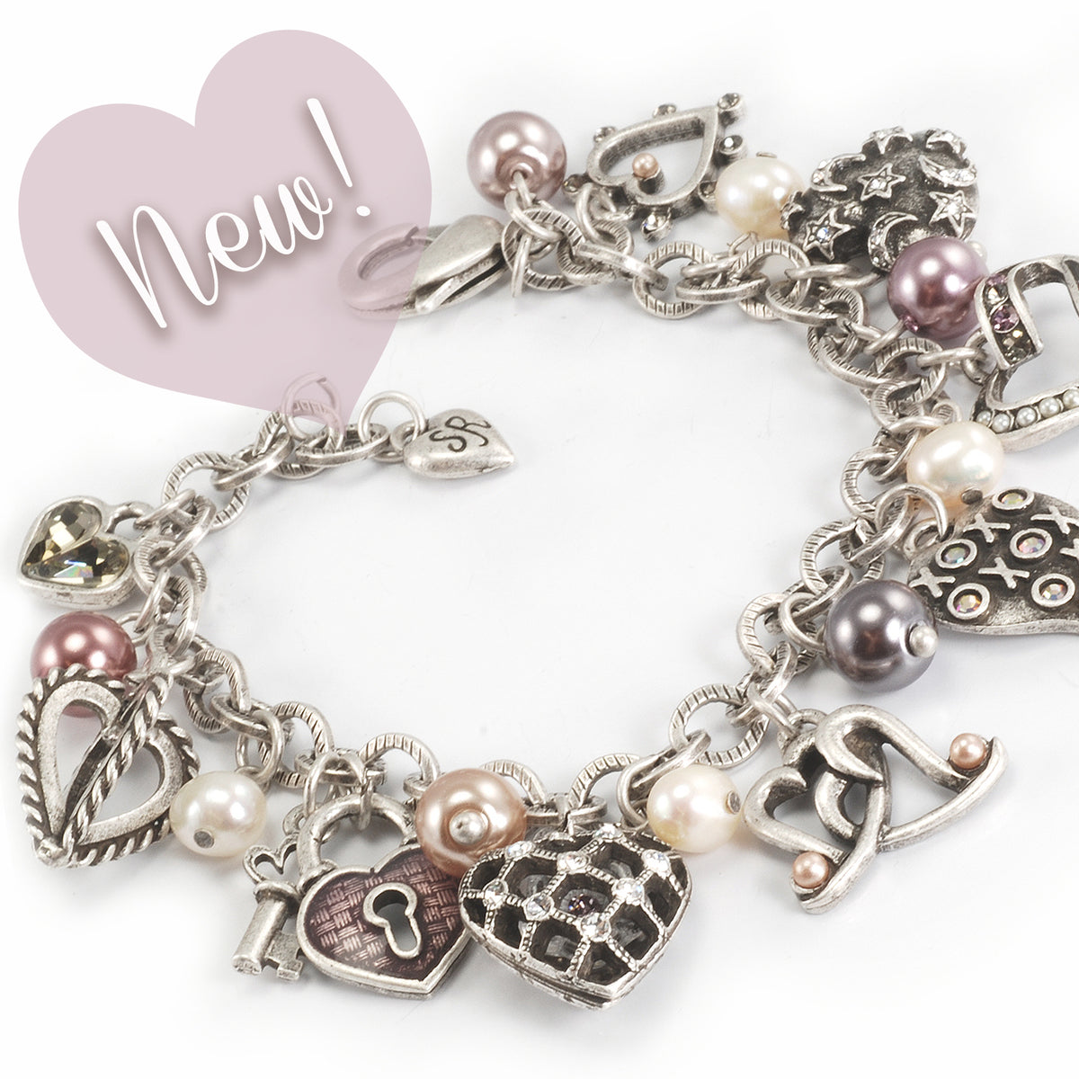 Hearts and Pearls Charm Bracelet BR915