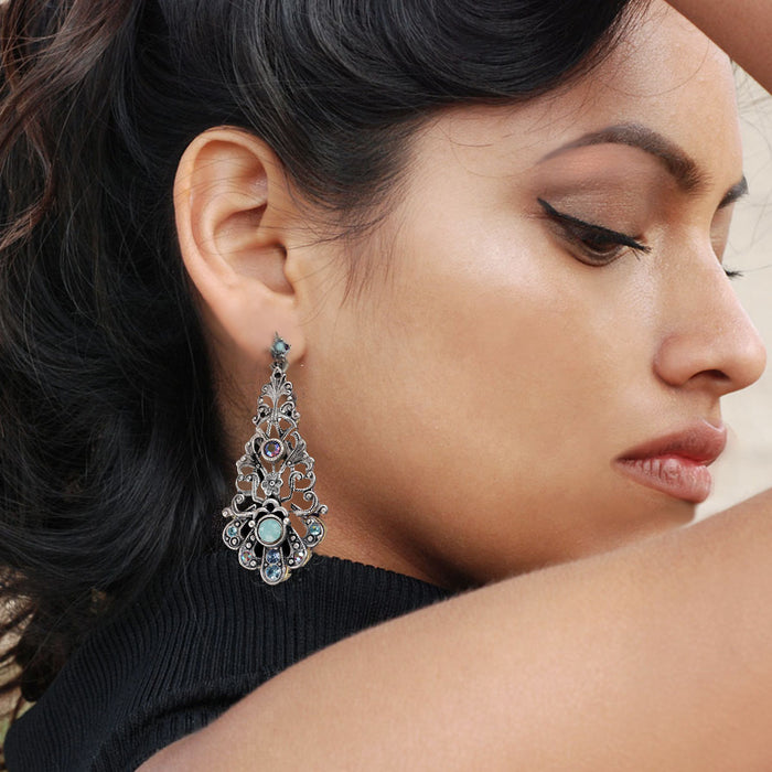 Ethereal Blue Cross Necklace and earrings N1465