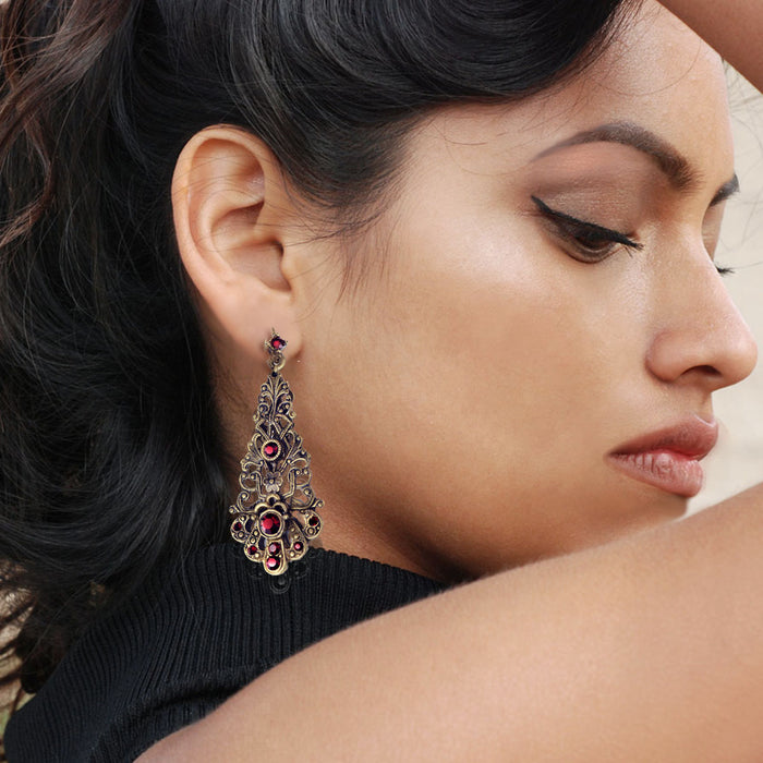 Garent Red Crystal Cross Necklace and earrings N1465