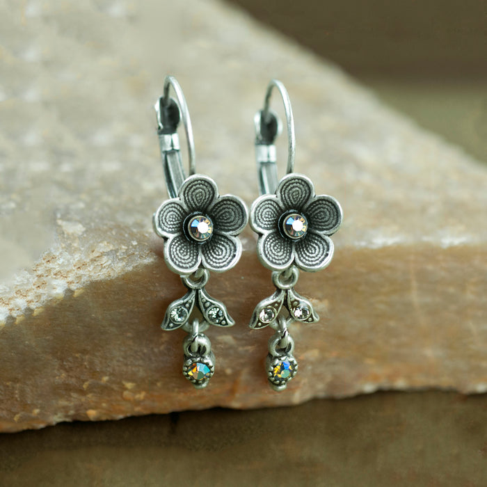 Silver Forget-me-not Flower Necklace and Earrings N347-R