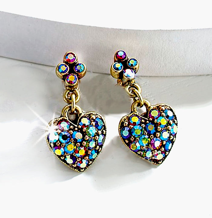 Rainbow Aurora Crystal Heart Earrings E975