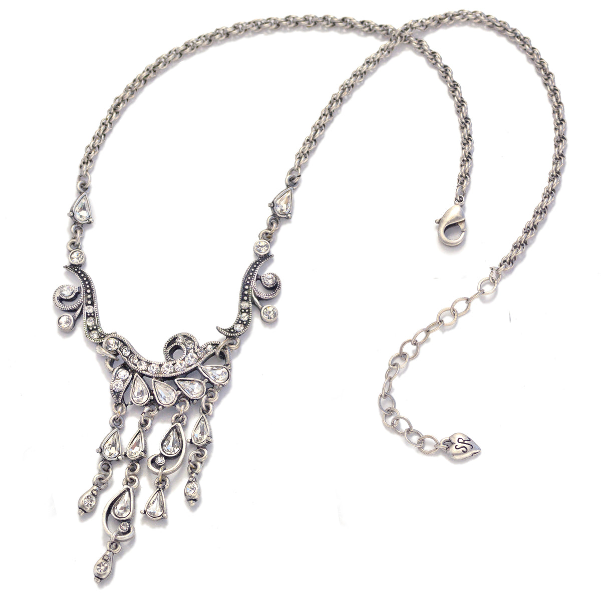 Edwardian silver crystal Necklace and Earrings N1058