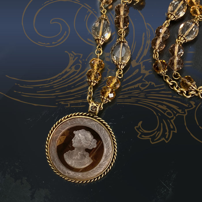 Topaz Intaglio Cameo Bead Necklace N1206