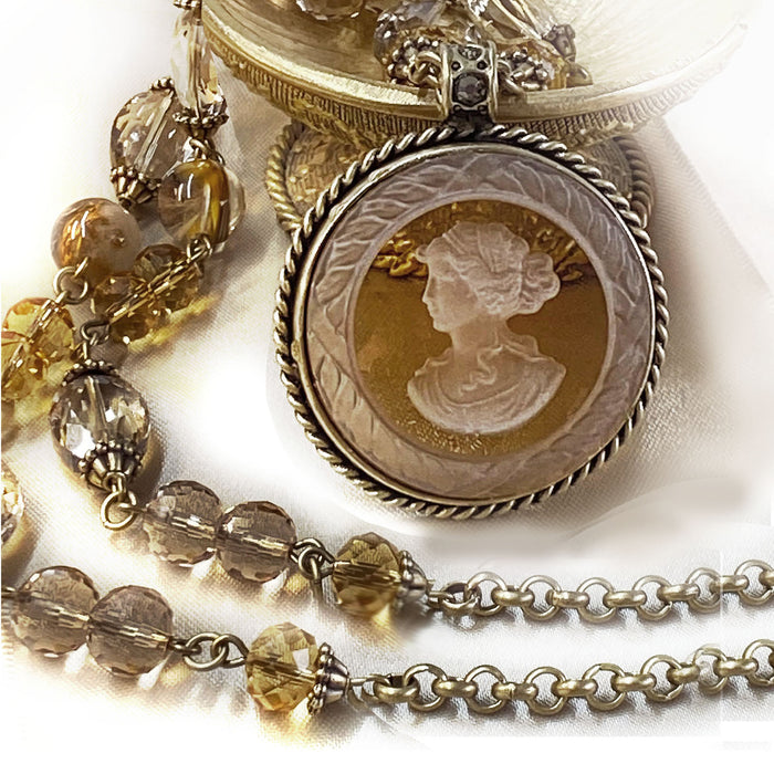 Topaz Intaglio Cameo Bead Necklace N1206