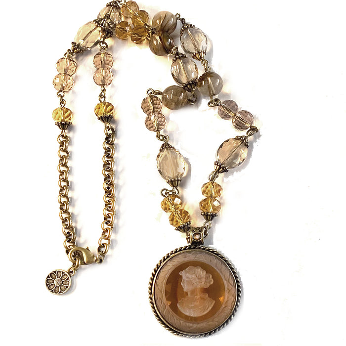 Topaz Intaglio Cameo Bead Necklace N1206