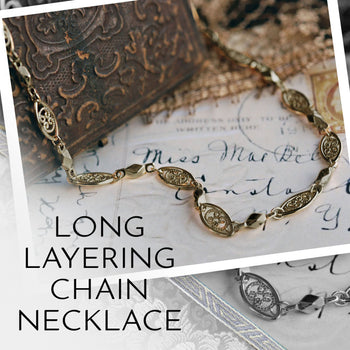 Long filigree gold chain Layering Necklace N1317-GO