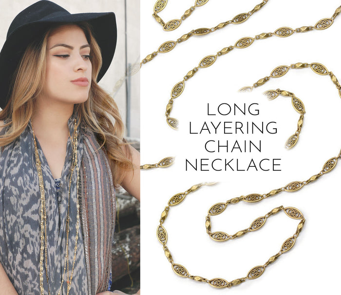 Long filigree bronze chain Layering Necklace N1317-BZ