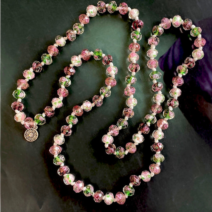 Murano Glass Flower Bead Long Necklace N1460