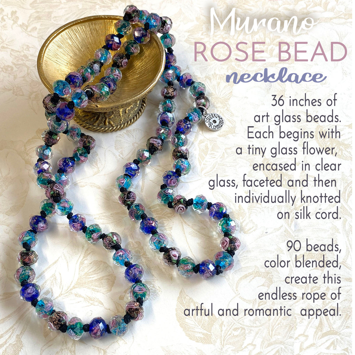 Murano Glass Flower Bead Long Necklace N1460