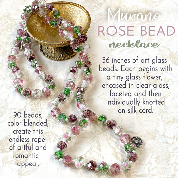 Murano Glass Flower Bead Long Necklace N1460