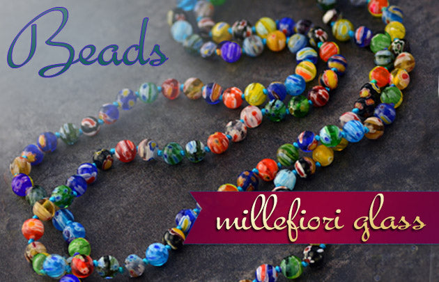 Millefiori Glass Round Knotted Beads Necklace