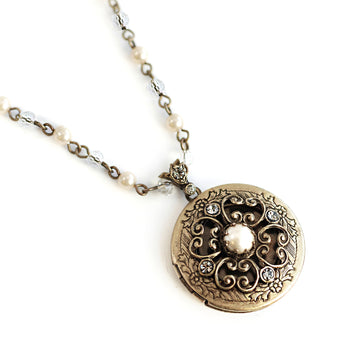 Pearl & Crystal Bronze Locket N1573