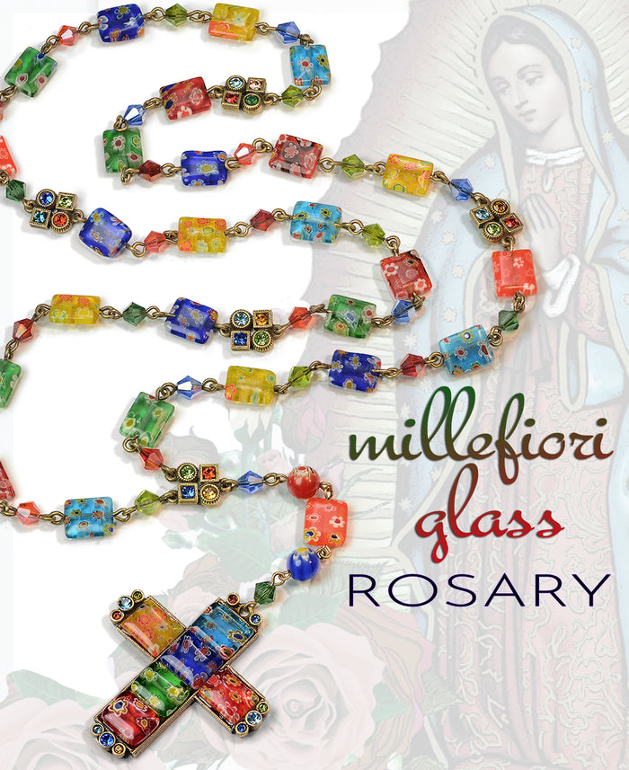 Millefiori Glass Geometric Cross Rosary Beads N218