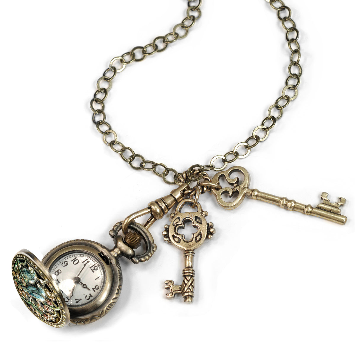 Elegant Pocket Watch and Antique Key Necklace N311