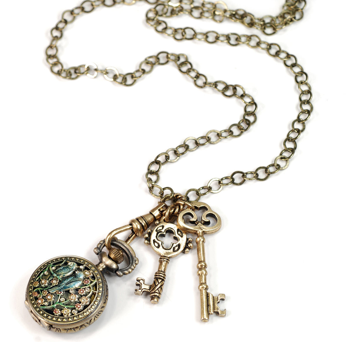 Elegant Pocket Watch and Antique Key Necklace N311