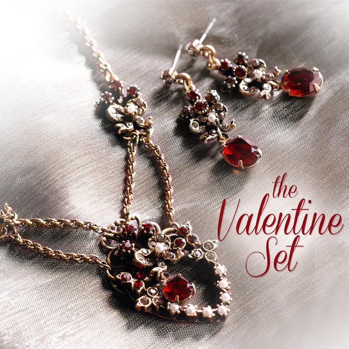 Victorian Garnet Sweetheart Necklace & Earring Set