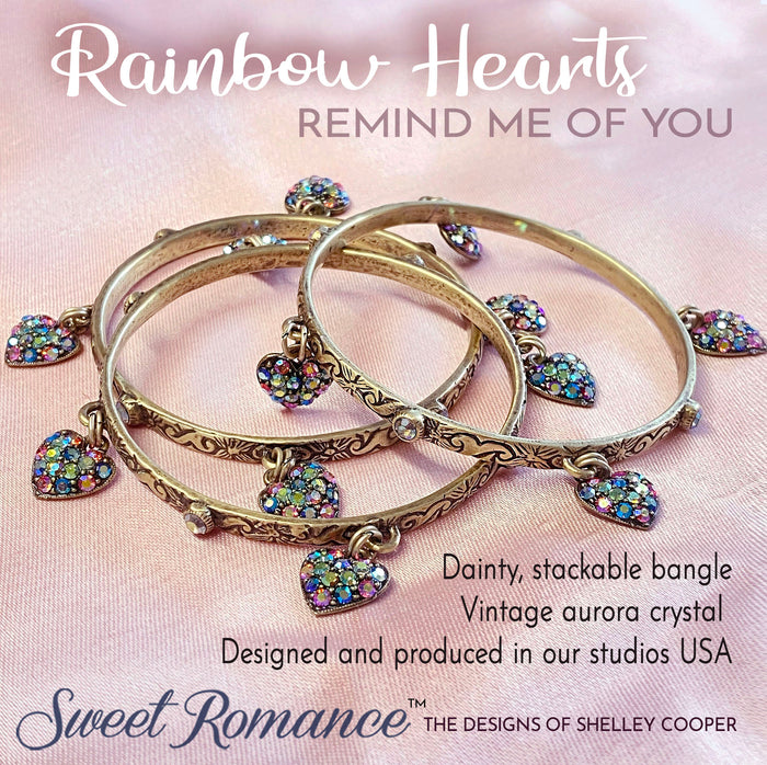 Rainbow Aurora Vintage Hearts Bangle Bracelet