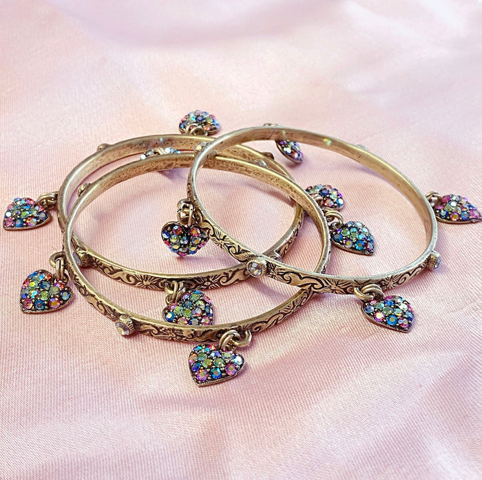 Rainbow Aurora Vintage Hearts Bangle Bracelet