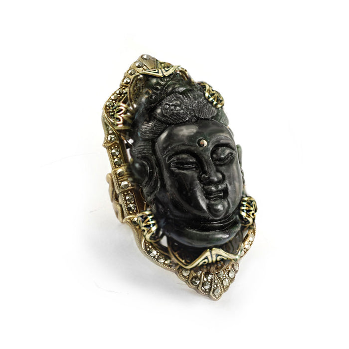 Art Deco Marcasite Buddha GuanYin Marcasite Ring R327-IV