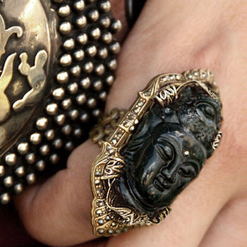 Art Deco Marcasite Buddha GuanYin Marcasite Ring R327-BL