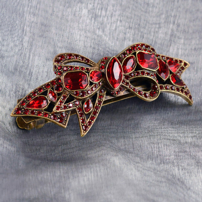 Art Deco Vintage Crystal Bow Barrette B861