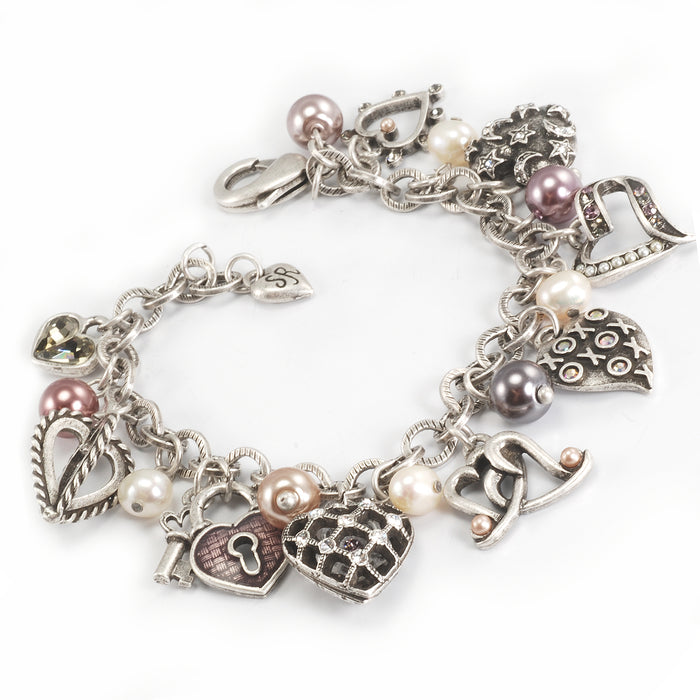 Hearts and Pearls Charm Bracelet BR915