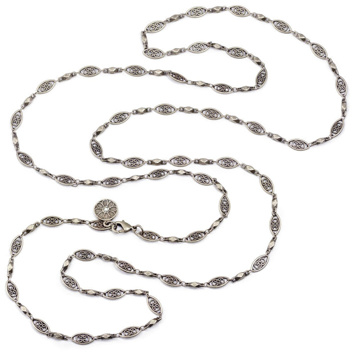 Long filigree silver chain Layering Necklace N1317-SIL