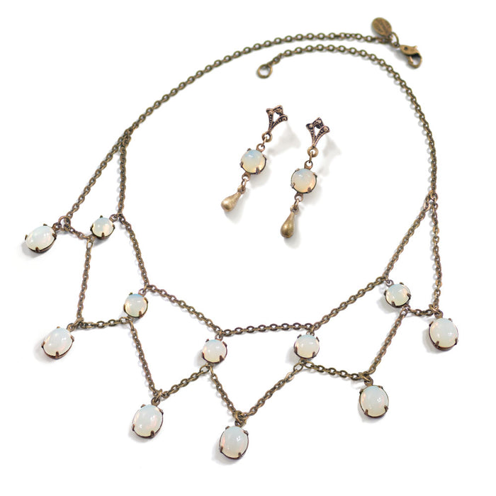 Opal glass Vintage Glass Necklace & Earrings Set