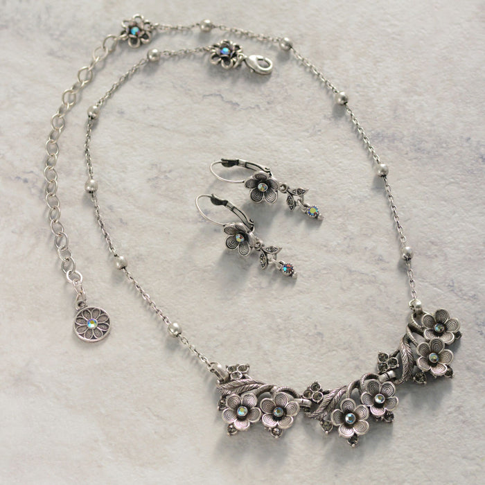 Silver Forget-me-not Flower Necklace and Earrings N347-R