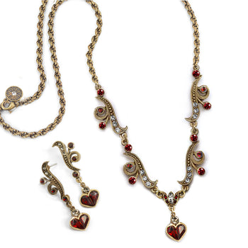 Garnet Hearts Necklace & Earrings N947