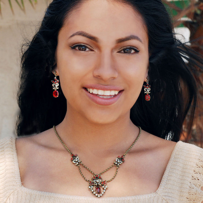 Victorian Garnet Sweetheart Necklace & Earring Set