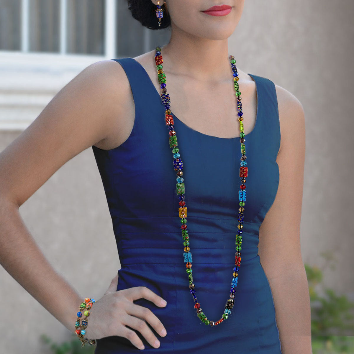 Millefiori Glass Disks Knotted Beads Necklace - Fashion Basics