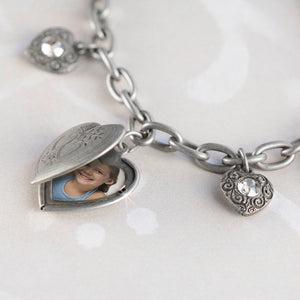Blue and Silver Millefiori Heart Charm Bracelet by Sweet Romance
