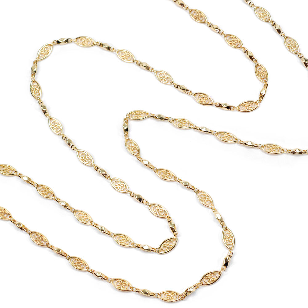 Long gold filigree chain Layering Necklace N1317-GO